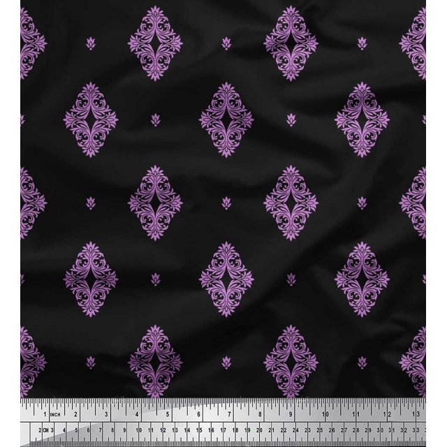 Soimoi Cotton Poplin Fabric Filigree Damask Print Fabric by the Yard 56 Inch Wide