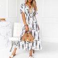 thumbnail image 2 of Pompotops Femmes Casual V-Cou Épissage Manches Courtes Impression Robes Cheville, 2 of 6