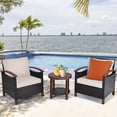 thumbnail image 3 of Costway 3PCS Patio Rattan Furniture Set Wooden Frame Cushion Table Shelf Beige, 3 of 10