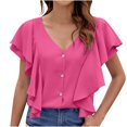 thumbnail image 1 of Yuyuzo Womens Button down Shirts Summer Deep V Neck Short Sleeve Blouses Ruffle Loose Fitted Flowy Tees, 1 of 7