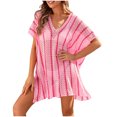 thumbnail image 1 of Plebaso Paréo de Maillot de Bain pour Femme, Rayé, Plage, Col en V, Cache-Maillot Bikini, Fente Latérale, Robe de Bain au Crochet, 1 of 7