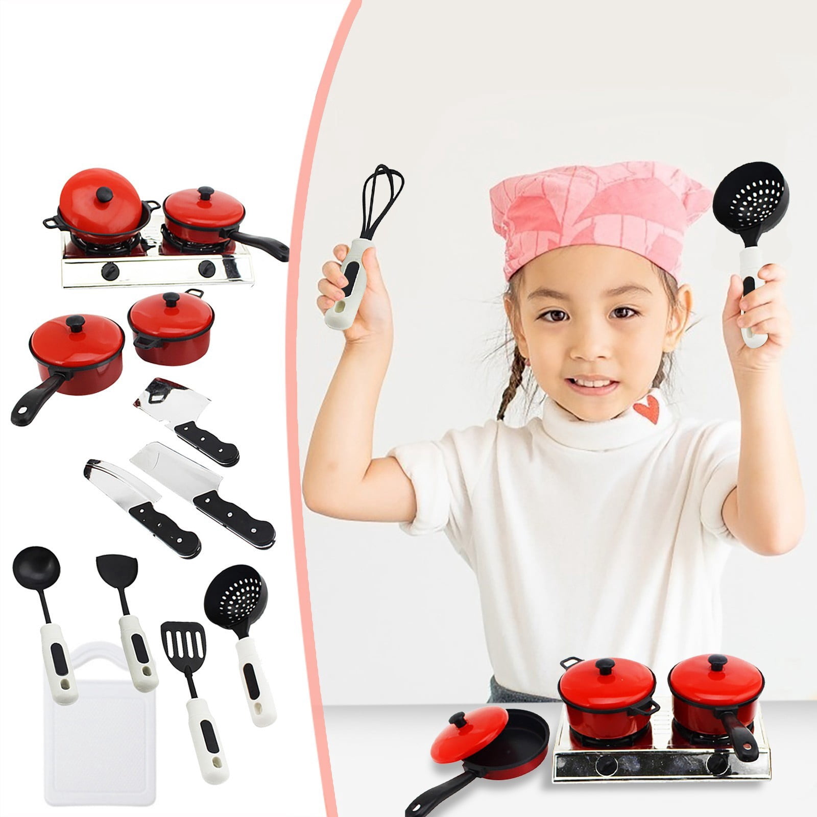 ZZkhGO Kids Kitchen Toy Set 13Pcs, Play Food Cookware with Pots Pans, Pretend Play Kitchen Accessories for Child
