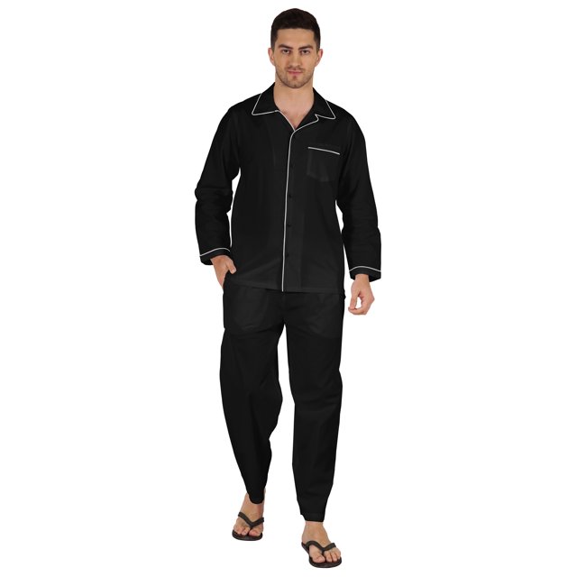 Inkmeso Men's Cotton PJs Solid Sleepwear Lounge Wear Top & Bottom Pajama Set