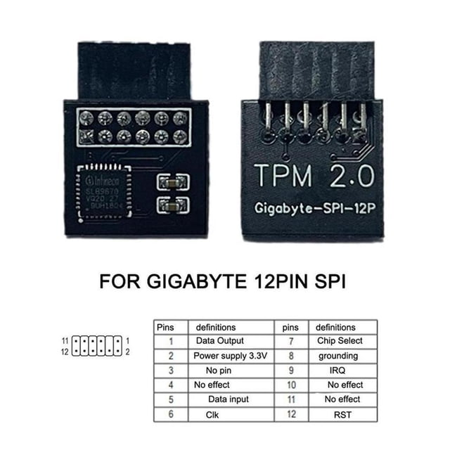 Module de Sécurité Tpm-2.0 Supporte Cartes Mères Multi-marques 12 18 20-1pin 1 UK
