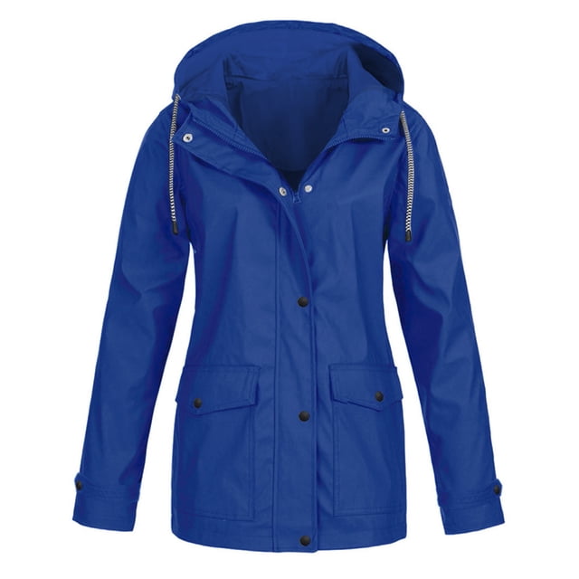 CEHVOM Women Solid Rain Jacket Outdoor Plus Size Waterproof Hooded Raincoat Windproof Clearance