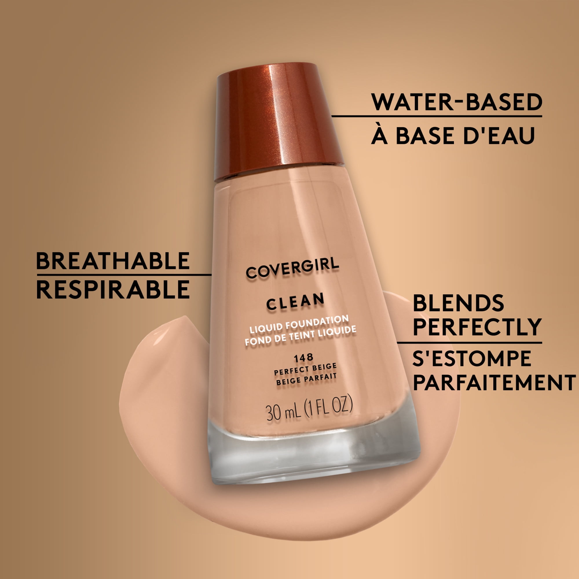 COVERGIRL Fond de teint liquide Clean, maquillage liquide léger et aéré, effet naturel, à base d'eau, non comédogène, 100% Sans Cruauté
