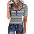 thumbnail image 4 of Birdeem Mode Blouses Imprimées Rayées pour Femmes T-Shirt à Boutons Manches Courtes Col Rond, 4 of 9
