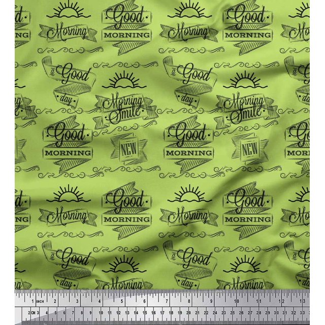Soimoi Tissu en Velours Vert Imprimés Soleil et Texte au Mètre 58 Pouces de Large