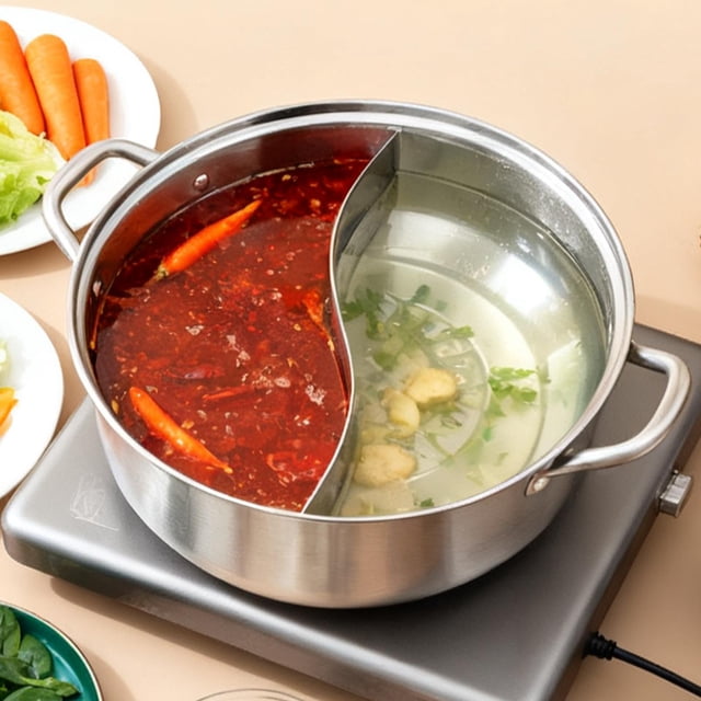 Elodie Shabu Pot with Divider Divided Hot Pot for Gas Stove Induction Cooktop Party 34 cm