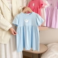 thumbnail image 2 of Robes pour Petites Filles Enfants Tout-Petits Filles Été Mignonne Imprimé Floral Col Rond Manches Courtes Robe Décontractée Robe Fille Bleu 4 Ans-5 Ans, 2 of 3