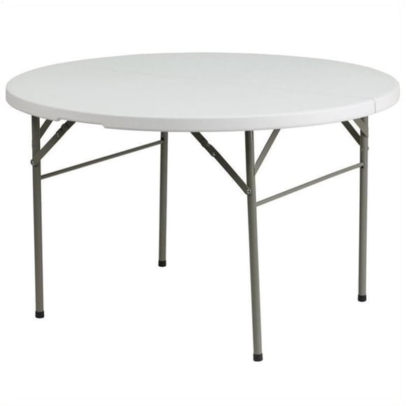 Bowery Hill 47.5" Round Bi-Fold Granite Folding Table in White