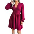 thumbnail image 2 of Robe Plissée en Chiffon Sexy à Col en V pour Femmes Automne et Hiver, 2 of 8