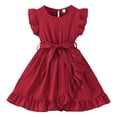thumbnail image 1 of Splozh Robes Formelles Filles Robes Printemps Été Manches Volantées Coupe Trapèze avec Ceinture Poches Robe Décontractée de Fête pour Enfants Rouge, 4-5 Ans, 1 of 6