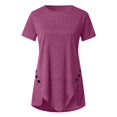 thumbnail image 5 of Pompotops Women Plus Size Button Solid Round Neck Short Sleeve Irregular T-shirt Blouse Tops, 5 of 5
