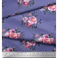 thumbnail image 3 of Soimoi Tissu de Crêpe de polyester Violet Feuilles & Rose Imprimé Floral 1 Yard 52 Inch Wide, 3 of 3