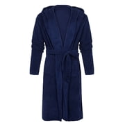 Men Fleece Solid Casual Waist Tie Cardigan Pocket Long Sleeve Hooded Bathrobe