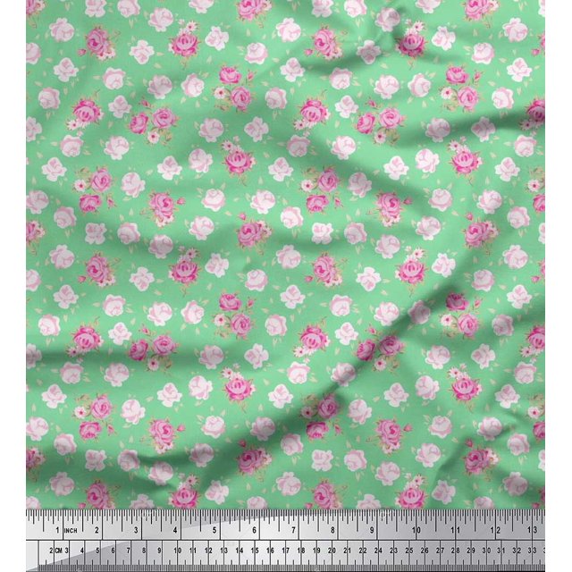 Soimoi Tissu Poly Georgette Imprimé Feuilles & Roses Floral pour Couture au Mètre 52 Pouces de Large