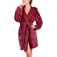 thumbnail image 2 of LSLJS Robe de Nuit Femme Douce Couleur Unie Manches Longues Col en V Hiver Ceintures Poches Polaire Faux Velours, Womens Robe, 2 of 7