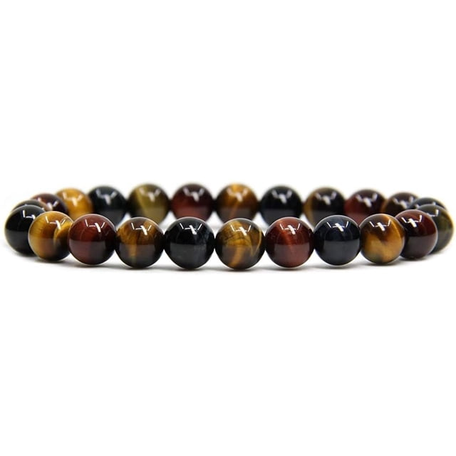 Natural AA Grade Multicolor Tiger Eye Gemstone 8mm Round Beads Elastic Bracelet 7 Inch