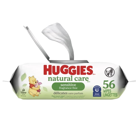 Huggies Natural Care Sensitive Baby Wipes, Unscented, 1 Flip Top Pack, 56 Wipes