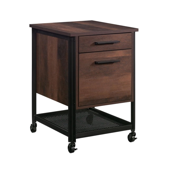 Sauder Briarbrook® Classeur Mobile en Chêne Tonneau avec Deux Tiroirs à Extension Complète, Incluant un Tiroir Inférieur pour Dossiers Suspendus Format Lettre, Ensemble dans un Cadre en Métal Noir Thermolaqué avec Tablette Inférieure en Métal Perforé et Quatre Roulettes, Deux Verrouillables, Idéal pour Organiser les Fournitures de Bureau et les documents.