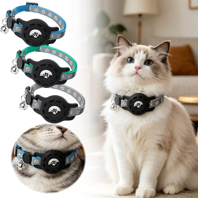 Ainf 3 Pack Cat Collar With & Buckle Reflective Print Nylon Collar With Protective Holder Adjustable Lost Collar For Small Cats &