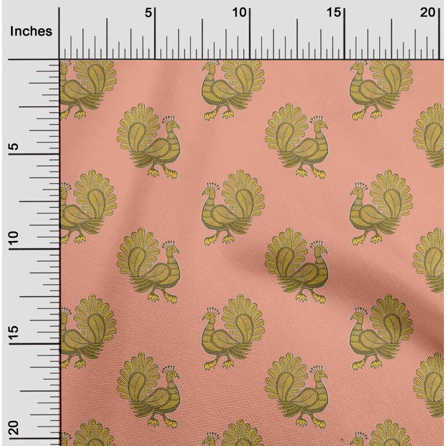 oneOone Silk Tabby Fabric Peacock Block Printed Fabric 1 Yard 42 Inch Wide