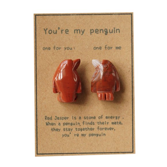 Matching Penguin Set with Greeting Card Natural Stone Carving for Couples Anniversary Wedding Gift Hand-Carved Rose Quartz Love Symbol Keepsake Romantic Present, Greeting Card *1