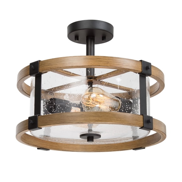 LNC Wood Tone Semi-Flush Mount Lighting,Rustic Style,16"Lx11"Hx16"D,IFVBAAWM1388777|Walmart Canada