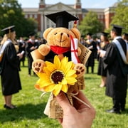 Sunflower Bear Plush Bouquet | Graduation Gift Stuffed Animal Doll | Soft Teddy Bear with Sunflower Decor for Celebrations and Home Decoration