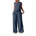 thumbnail image 1 of Pompotops 2PC Fashion Woman Round Neck Solid Sleeveless Blouse +Loose Pockets Pants Sets, 1 of 9