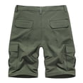 thumbnail image 4 of Penkiiy Men Casual Solid Zipper Button Pockets Elastic Waist Cropped Cargo Shorts M Army Green, 4 of 5