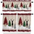 thumbnail image 1 of Farmhouse Christmas Kitchen Curtains and Valances Set,Rustic Plaid XMAS Tree Snowflakes Window Treatments Tiers Red Green Black Half/Short Curtains for Small Windows Cafe /Living/ Bedroom 54x24 in, 1 of 5