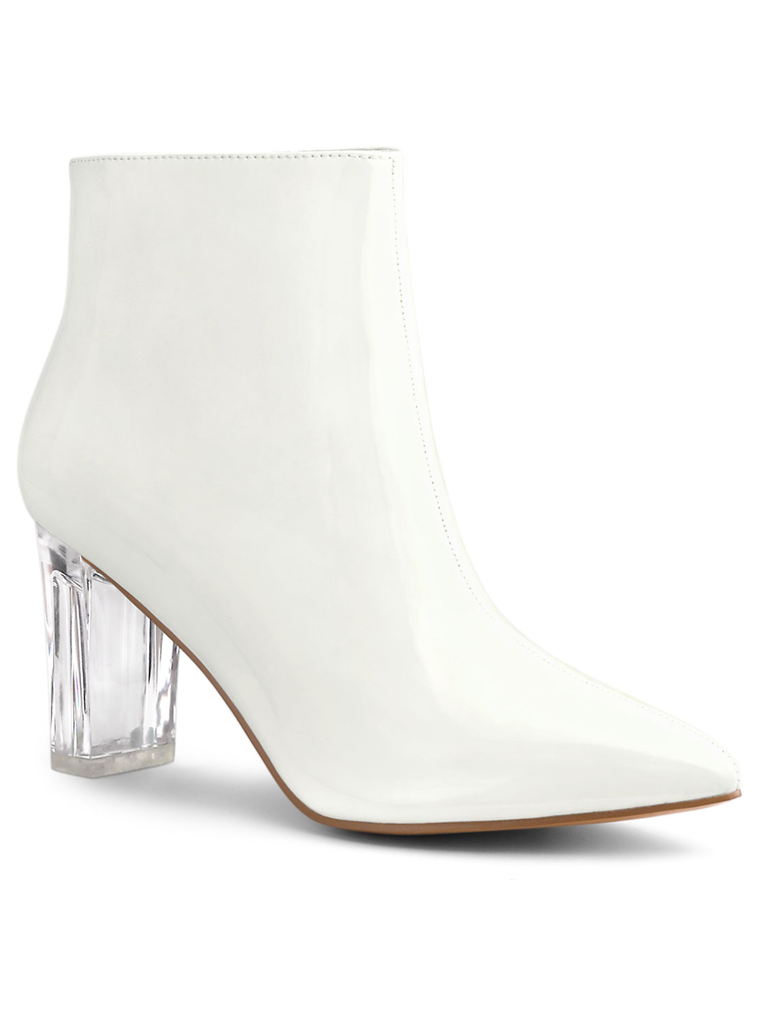Unique Bargains Bottines à Talon Bloc à Bout Pointu à Talon Transparent pour Femmes