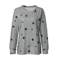 thumbnail image 3 of MAWCLOS T-shirt pour Femmes à Col Rond, T-shirt à Imprimé d'Étoiles, Sport, Tenue Quotidienne, Chandail à Manches Longues, Gris, 4TG, 3 of 6