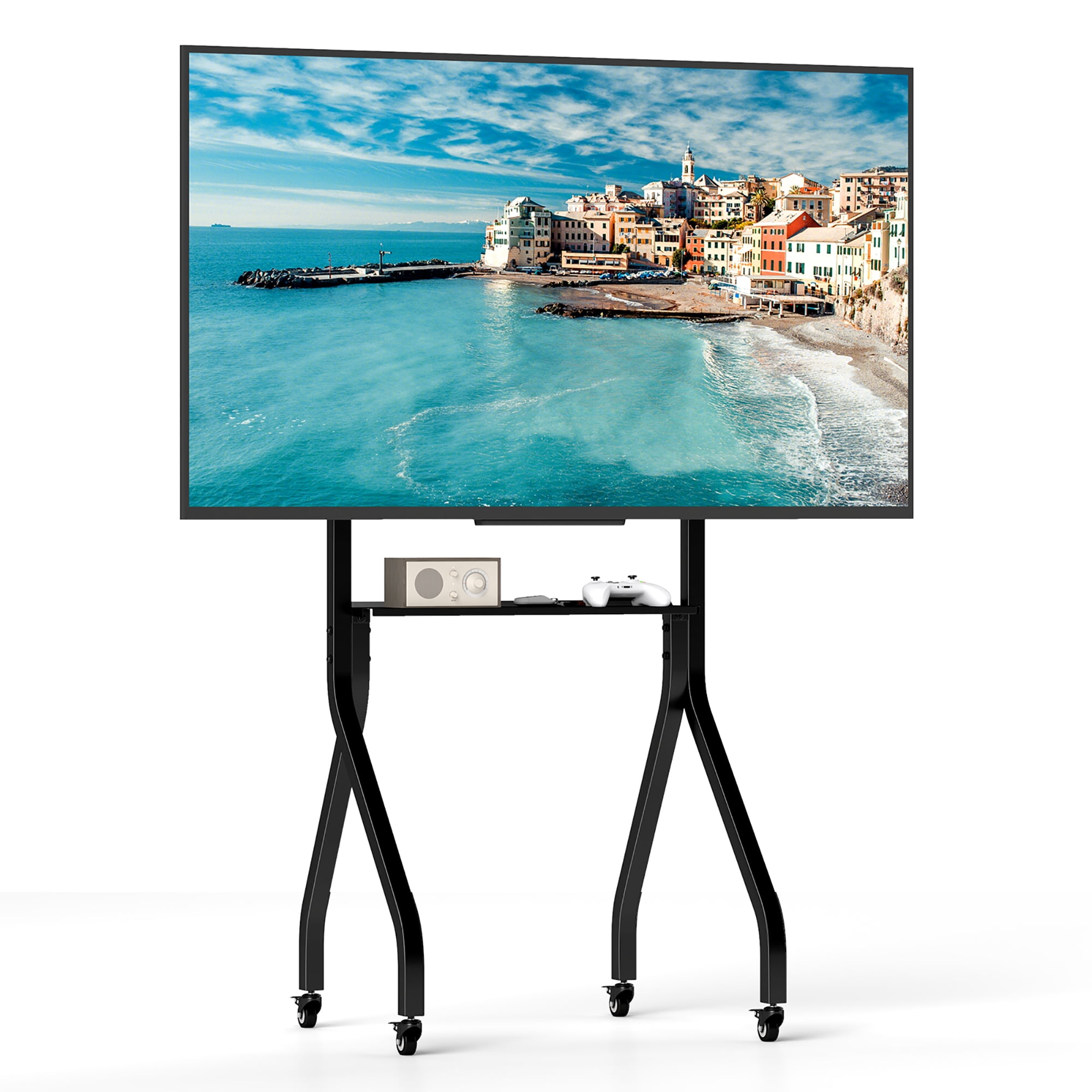 Gymax Meuble TV mobile Chariot TV roulant pour écrans plats/curvés de 43'' à 100'' jusqu'à 110 lbs