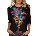 thumbnail image 1 of Penkiiy 2024 Blouse Mardi Gras Tops pour Femmes T-Shirt Quotidien Manches 3/4 Blouse Imprimé Masque Haut Carnaval Col Rond Chemise Décontractée S Multicolore, 1 of 5