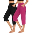 thumbnail image 2 of Timegard Capri Pants for Women 2pc Straight Leg High Waist Comfy Casual Cropped Pants Solid Color, 2 of 8
