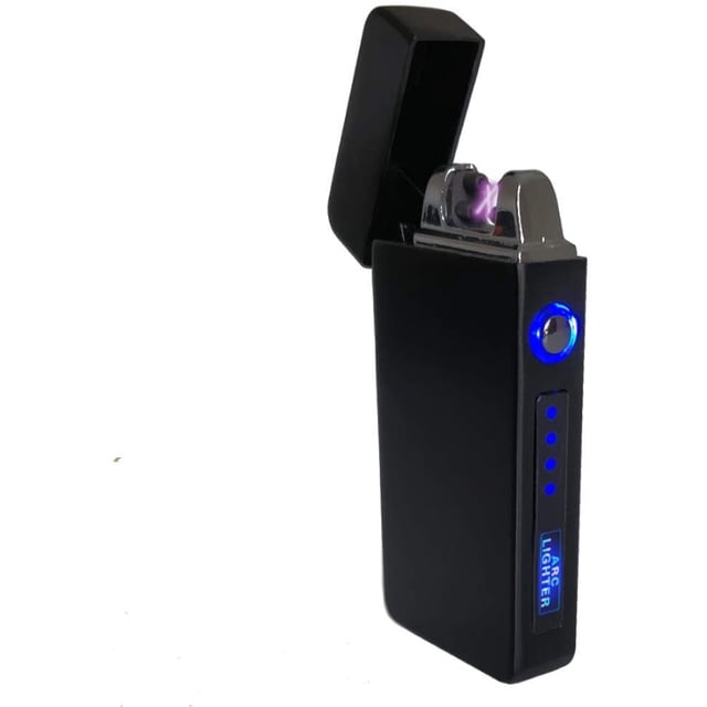 USB Plasma Lighter Flameless Electric Double ARC Dual Pulse Torch Rechargeable Lithium Power Battery (Blaze - Smooth Black)