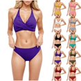 thumbnail image 1 of Jinhomg Womens High Waisted Bikini Set 2025 Trendy Twist Front Backless Halter Swimsuit Tops with Bottom 2 Piece Basic Solid Swimsuits Prime Day 2025 White S, 1 of 6