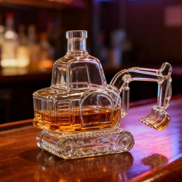 Birdeem Carafe à Whisky Excavatrice, Bouteille de Whisky en Verre Clair Sculptée à la Main, Carafe de Rangement de Liqueur Unique 300 ml pour Bar à la Maison, Déco de Bureau et Cadeau pour Collectionneurs