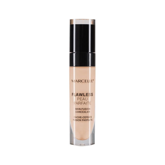 Marcelle Flawless Cache-Cernes Fusion pour la Peau en Bouteille Cylindrique Transparente avec Bouchon à Pompe Noir, Contenant un Cache-Cernes beige. Hypoallergénique et Testé par des Dermatologues, Dissimule les Cernes, les Rougeurs et les imperfections, Convient aux Peaux Sensibles.