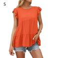 thumbnail image 2 of QualitChoice Hauts à Manches Courtes en Dentelle Été Col Rond T-shirt Décontracté Orange S, 2 of 6