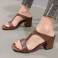 thumbnail image 2 of Women's Slippers for Women, Square Toe Open Toe T-Strap Thick High Heel, PU Upper, Rubber Sole, Breathable Spring Summer Style, 2 of 5