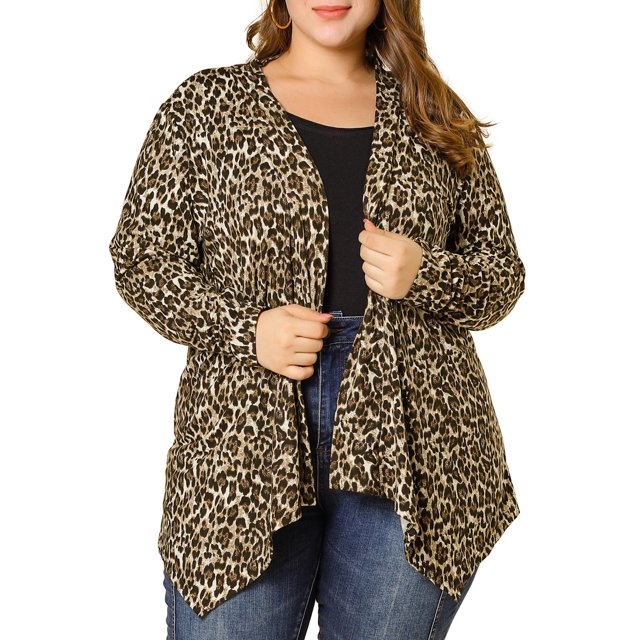 GRACE & GRANDEUR Women's Plus Halloween Leopard Prints Front Opening Cardigan