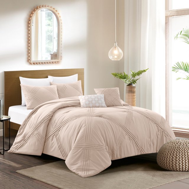 Grace Living Ensemble de Couette en Polyester Fitzgerald - Plissée, Couleur Neutre Unie