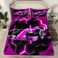 thumbnail image 1 of YST Purple Race Car Bed Sheets Queen Neon Honeycomb Racing Car Games Bedding Set For Kids Boys Girls,Racing Helmet Wheel Checkered Flag Fitted Sheet Soft Breathable Fitted Bed Sheets, 1 of 4