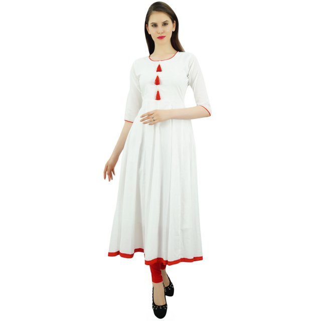Bimba Womens Designer Ethnic Kurti Flared Anarkali Kurta Dress With Tassele
