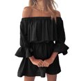 thumbnail image 1 of Women Dress Off Shoulder Solid Color 1 3 Clothing Ruffled Sleeve Fall Dress, Black, XL, 1 of 8