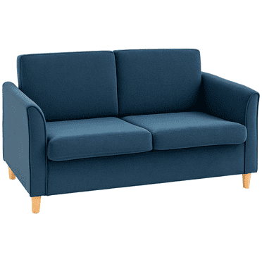 HOMCOM Causeuse 56 Pouces, Canapé 2 Places avec Pattes en Bois, Bleu